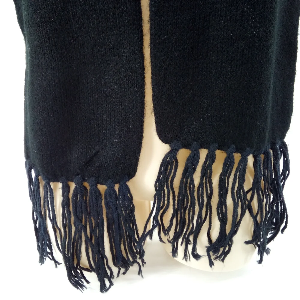 Vintage Wool Black Fringe Neck Scarf